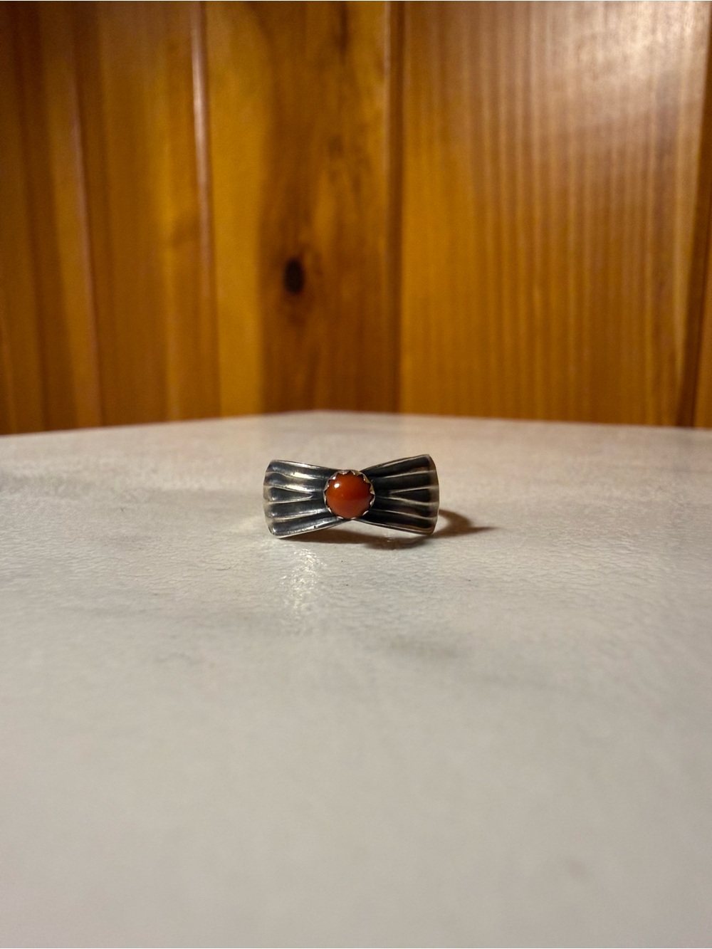 Vintage Navajo Sterling Silver Ring with Coral Center Stone